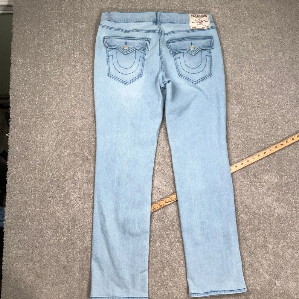 True Religion Ricky Jeans Mens 34 Blue Fade Relaxed Straight Flap Pocket Denim